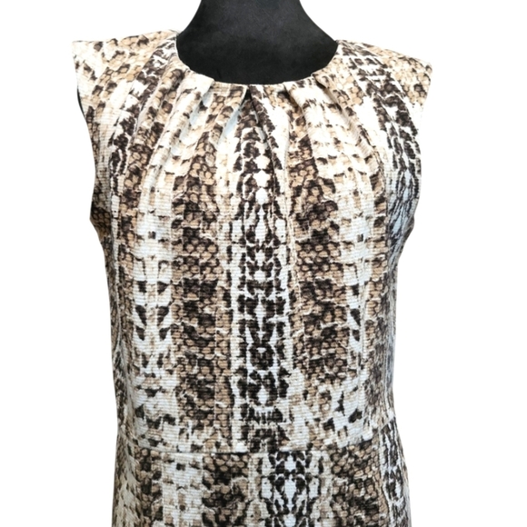 Dana Buchman Size 10Animal Print Brown and Cream Sleeveless Dress No Belt - Picture 2 of 11
